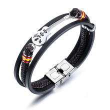 New arrival creative beautiful guitar leather cuff stainless steel hand best friend bracelet
